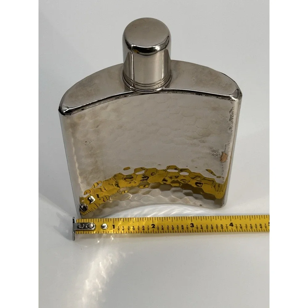 Vintage 1940's Hammered Metal Hip Flask 8 oz Tin‎ Lined Made in West Germany
